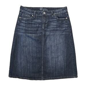 Kut From The Kloth Women's Denim Midi Skirt Sz 8 Stretch Whiskered Boho Capsule
